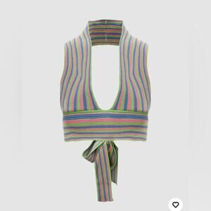 Cider Rainbow Stripe Knit Halter Top Tie Back Size L NWT Y2K Beach Festival Rave